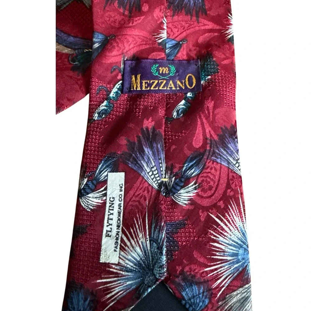Mezzano Silk Necktie Mens Burgundy‎ Fishing Lure Fly Tying USA Made Fashion
